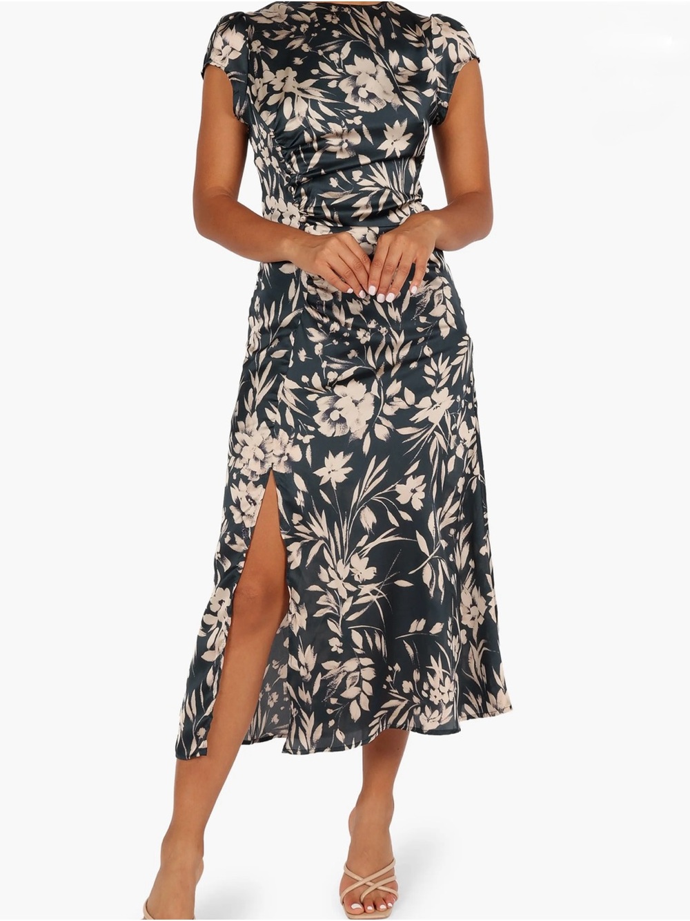 Petal & Pup Lisbeth Floral Cap Sleeve Satin Midi Dress